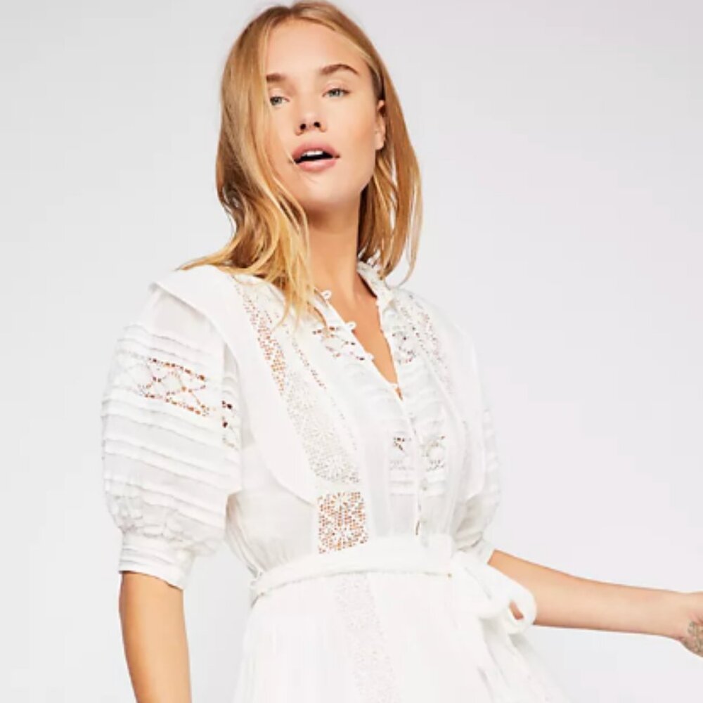 Boho Lace Pintuck Free People Ivory Voile Dress